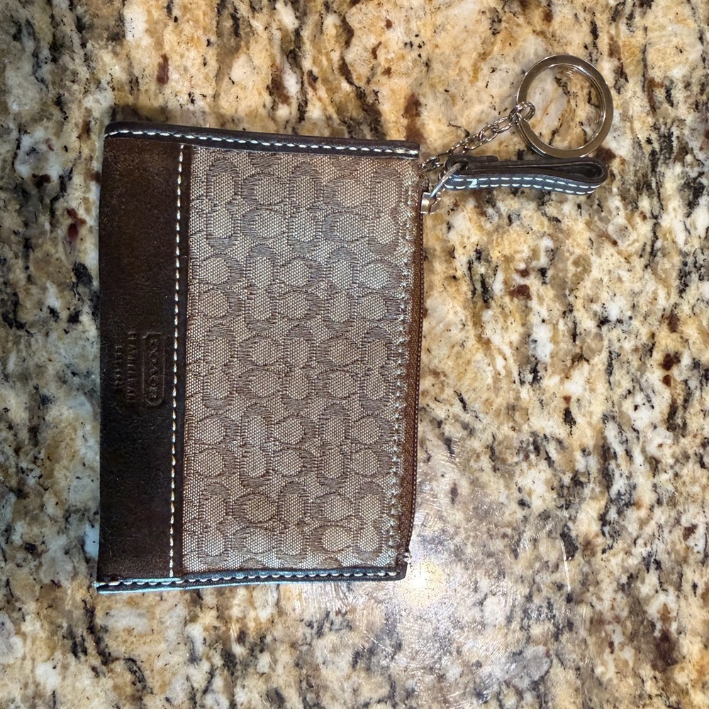 Coach Signature Brown and Cream Keychain Pouch